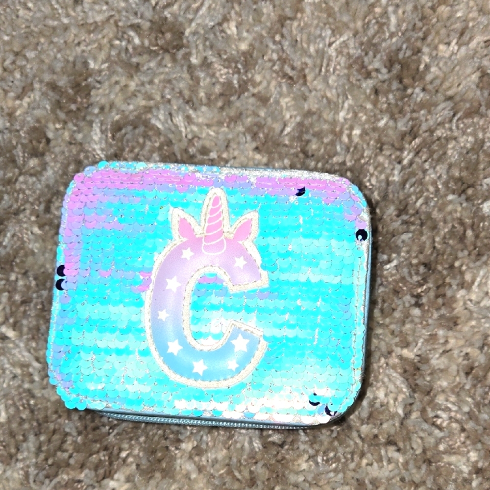 Justice "C" Unicorn Sequin Kids Accessory Box - Blue